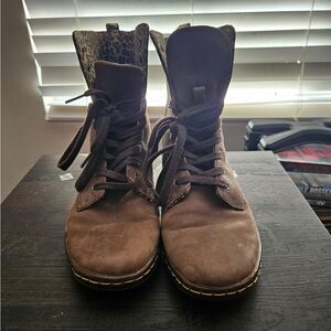 Dr. Martens Brown Combat Boots with Leopard Print